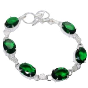 Green Tourmaline + Sterling Silver Chain Toggle Bracelet, up to 8"